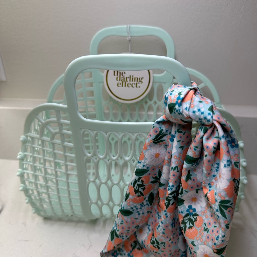 The Darling Effect-Mint Green Basket with Floral Scarf
